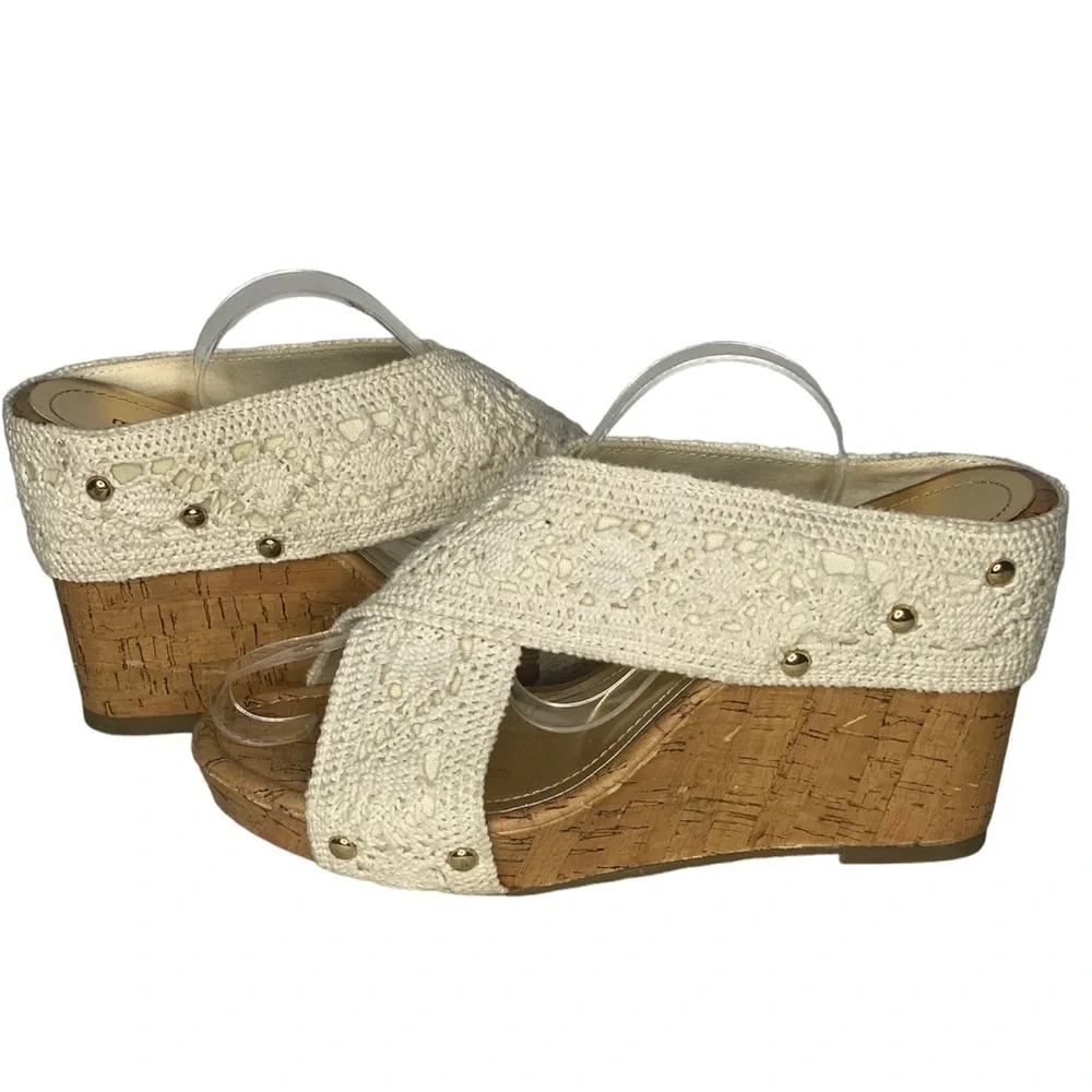 Madden Girl Nautic White Crochet Wedge Heel‎ Sandal             Sz 7 1/2